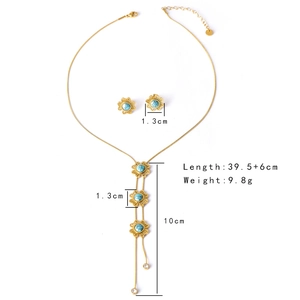 Vintage Blumen Schmuckset mit goldener Kette und Türkis Ohrsteckern aus Edelstahl