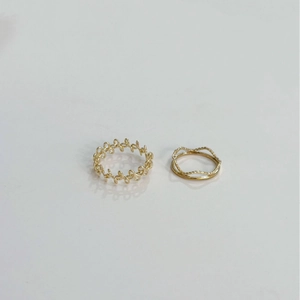 Minimalist bohemian gold hollow-out vine and layered double band ring set for women