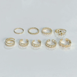 Bohemian Hollow Alloy Rings Adjustable Open Design Minimalist Vintage Style Jewelry For Women Gold Color