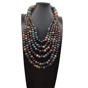 Bohemian multilayer wooden bead necklace with vintage colorful strands for women