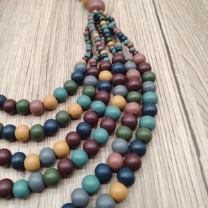 Bohemian multilayer wooden bead necklace with colorful vintage ethnic style strands