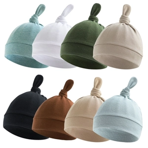 Newborn Baby Knotted Tail Hat Soft Cotton Blend Turban Cap For Infant Boys Girls Solid Color Striped Baby Beanie Accessory