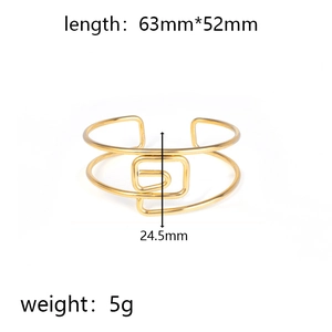 Minimalist gold knot bangle for women featuring double geometric lines and square motif