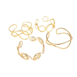 Set of four minimalist gold-plated stainless steel knot bracelets with geometric designs