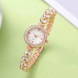 Elegant rose gold mermaid watch for women with crystal leaf strap and quartz dial