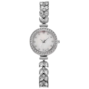 Elegant silver mermaid-style watch with diamond accents and mother of pearl dial for women