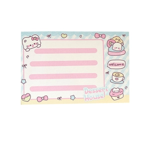 Kawaii cat dessert house memo pad with cute cartoon patterns and pink ruled lines