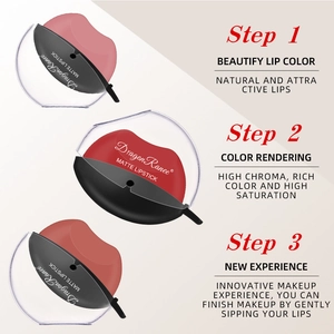 Matte finish lip-shaped lipstick set with high pigment colors for easy three-step application