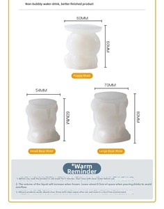 Detailed size specifications for 3D bear and dog shaped food-grade silicone ice molds