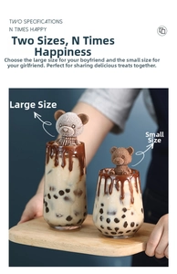 Detail of 3D bear ice cubes in milk tea showing both large and small sizes