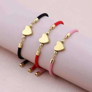 Heart Charm Woven Bracelet 18K Gold Plated Copper Adjustable Lucky Rope Jewelry Sweet Romantic For Women
