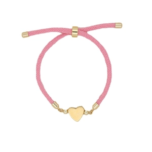 Adjustable pink braided rope bracelet with 18k gold heart charm for lucky jewelry