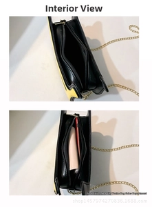 Internal view of crossbody bag showing triple compartments for phone and wallet