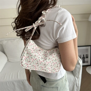 Floral print shoulder bag for women with adjustable bow straps for summer 2025 fashion