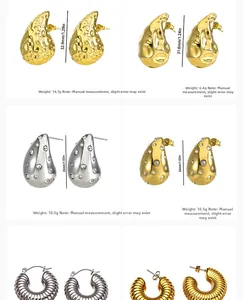 Detailed size and weight chart for various gold and silver water drop earring styles