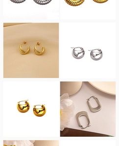 Close-up of minimalist layered gold and silver earrings with polished mirror finish