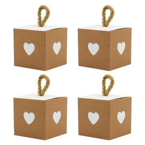 Kraft paper wedding favor gift boxes with heart cutouts and rustic twine handles