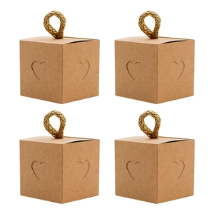Kraft paper gift boxes with heart cutout design and natural jute handles 4-pack