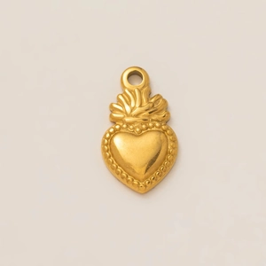 Sacred heart necklace pendant in 18k gold plated stainless steel with beaded texture