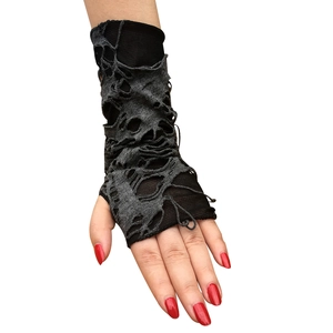 Zwarte gescheurde vingerloze handschoenen voor Halloween cosplay en grunge outfits