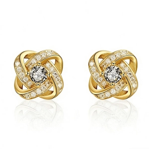 Elegant s925 silver four-leaf clover gold studs with diamonds and rotating design