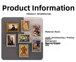 Detailed relief of 3D resin art fridge magnets featuring classic world-famous paintings