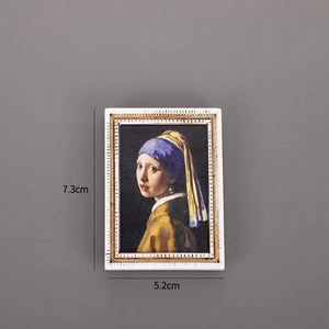 3D Girl with a Pearl Earring resin fridge magnet, size 7.3cm x 5.2cm with white frame