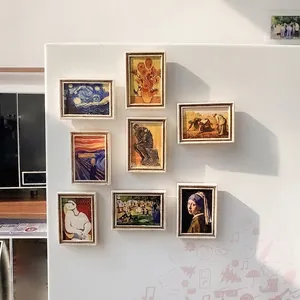 3D world famous oil painting resin fridge magnets set in vintage white relief frames