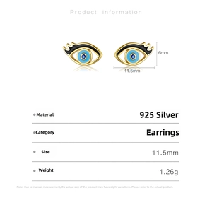 Detail view of 925 silver evil eye stud earring with 11.5mm size and weight specs