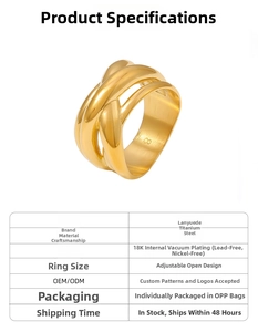 Detailed view of 18k gold plated titanium steel ring with an adjustable open design