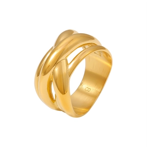 18k gold plated titanium steel ring with minimalist irregular multilayer crisscross design