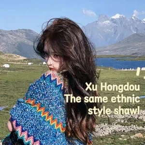 Women Ethnic Retro Knitted Cloak Shawl With Tassel Bohemian Geometric Pattern Polyester Scarf For Vacation Travel Outdoor