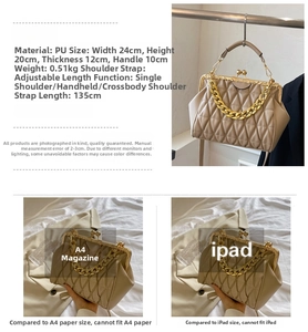 Detailed view of beige pleated shell bag dimensions and size comparison with iPad