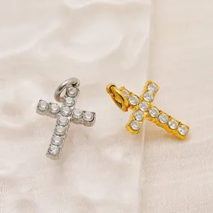Pendentif Croix Acier Inoxydable Plaqué Or 18K Zircon Strass Bijoux De Mode Religieux Pour Femmes Hommes