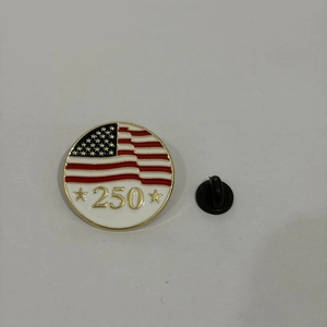Colorful rhinestone US flag 250 anniversary round enamel pin with rubber backer
