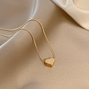 Minimalist 18K gold plated heart pendant necklace with elegant gold snake chain