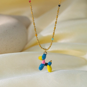 Collier Pendentif Chien Ballon Coloré Acier Inoxydable Chaîne À Billes Dorée Avec Perles Multicolores Bijoux Animaux Tendance
