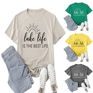 Lake Life Graphic T-Shirt Women Cotton Blend Short Sleeve Crew Neck Summer Casual Streetwear Top Soft