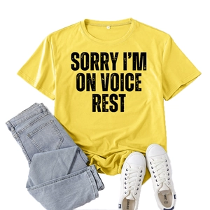 Yellow casual crew neck T-shirt with black Sorry I'm On Voice Rest slogan print