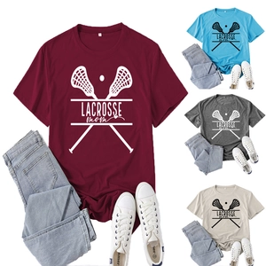 Women T-Shirt Cotton Blend Round Neck Short Sleeve Lacrosse Mom Print Casual Sporty Summer Casual Top For Lady