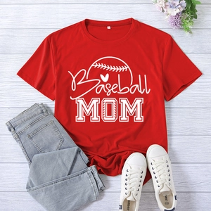 Women Cotton Blend T-Shirt Crew Neck Short Sleeve Baseball Mom Print Summer Casual Loose Pullover Top