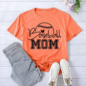 Orange Baseball Mom t-shirt flat lay with denim jeans and sneakers on wooden background