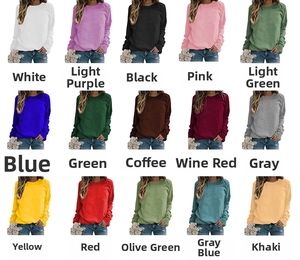 Showcase of 15 color options for women's round neck long sleeve sweatshirt top