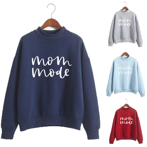 Women Sweatshirt Mock Neck Long Sleeve Mom Mode Letter Print Casual Pullover Top