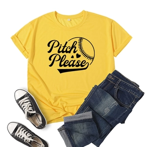Yellow Pitch Please baseball graphic t-shirt paired with jeans and sneakers