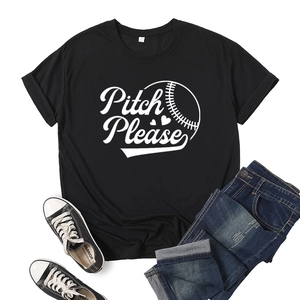 Flat lay of black Pitch Please baseball print t-shirt with jeans and canvas sneakers