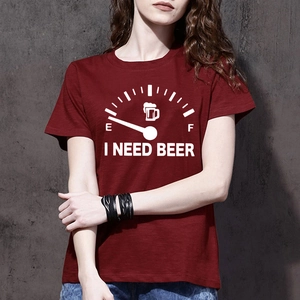 Women Crew Neck Short Sleeve T-Shirt Fabric Funny I Need Beer Fuel Gauge Print Casual Loose Fit Summer Top