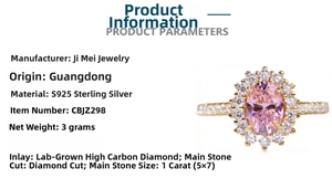 Makroaufnahme von 925er Silberring mit ovalem rosa Diamanten und Halo-Fassung