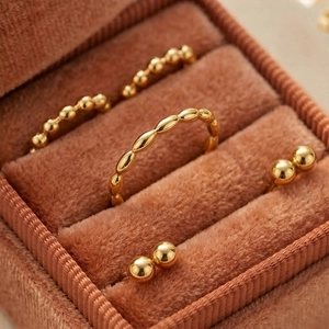 Minimalist Titanium Steel Ring 18K Gold Plated Rice Grain Geometric Band Non-Fading Waterproof Jewelry For Women Men