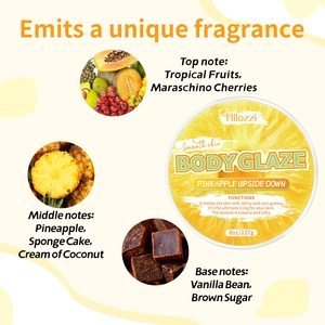 Macro detail of Pineapple Upside Down Body Glaze showing tropical scent notes and texture